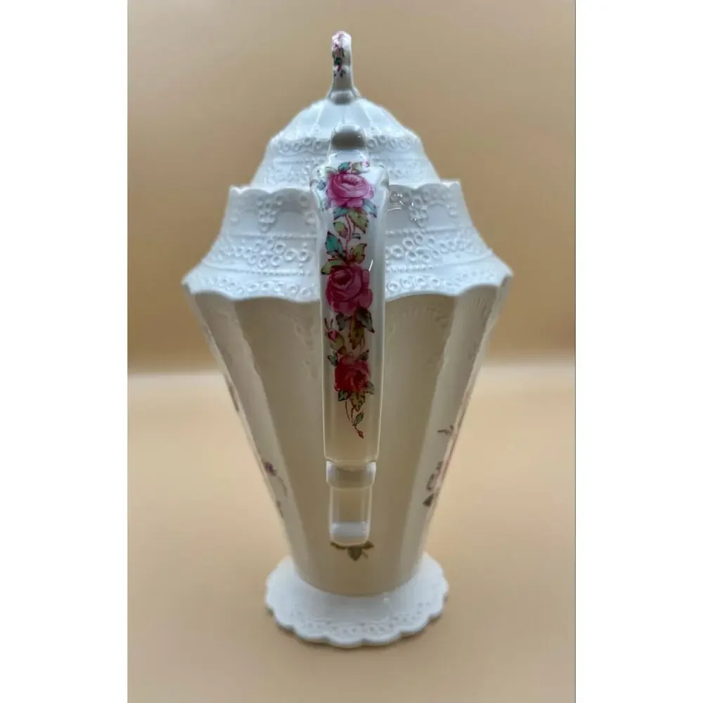 Vintage Spode Billingsley Rose Coffee Pot England Pink Roses Embossed Porcelain